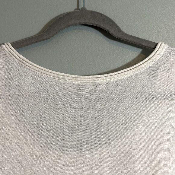 LOFT white scoop neck short sleeve fine rib & rolled trim sweater L - Picture 5 of 7